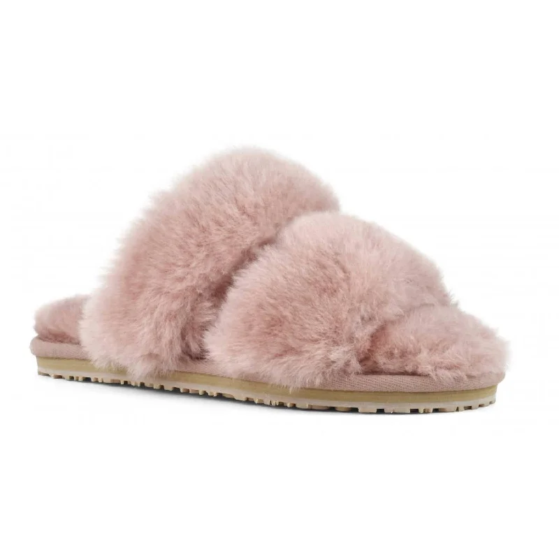 Slippers with tacky nap grip -Women's 2 Stripes Sheepskin Fur Slipper In Antic Rose