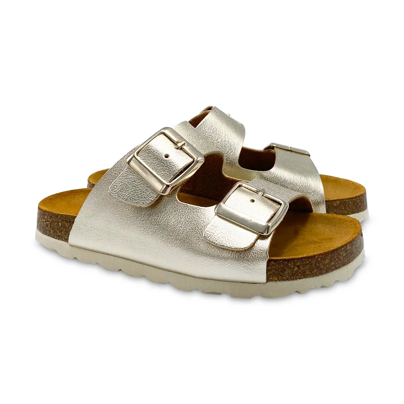 Slippers with silver nap shine -Conguitos Gold Buckle Slipper 51738