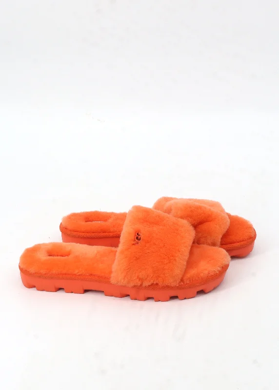 Slippers with stiff nap lift -Women's Fur Slippers,Orange