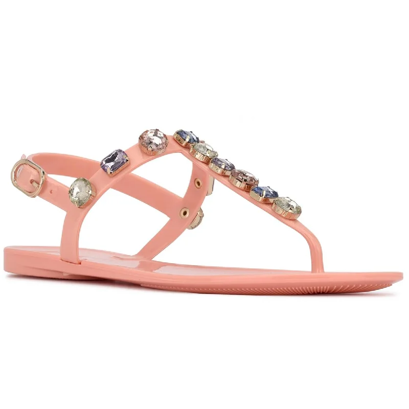 Sandals with stylish finishes -Nine West Womens Juniper Rhinestone  Jelly Sandals