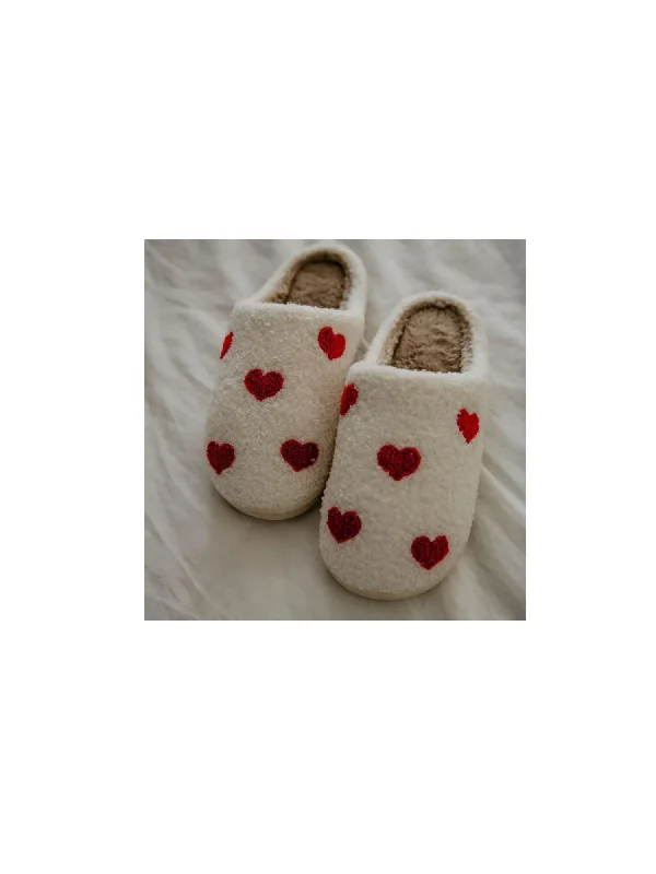 Slippers with steady nap grip -Red Hearts Slippers