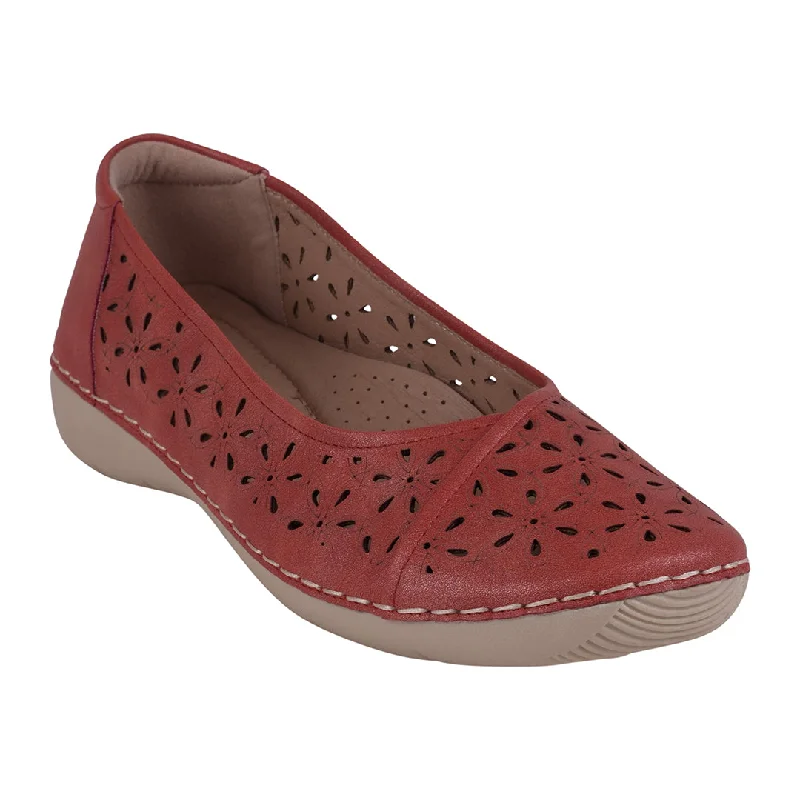 Flats for women with shin soothing -Nysha Red Laser Cut Flats