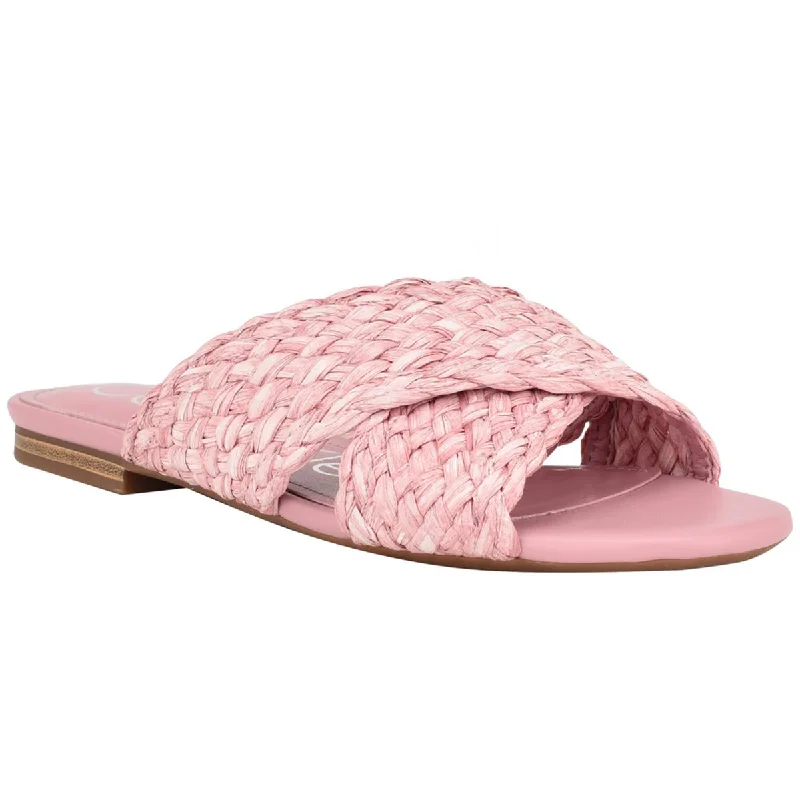 Sandals with wet weather -Calvin Klein Womens June 2 Woven Peep-Toe Slide Sandals