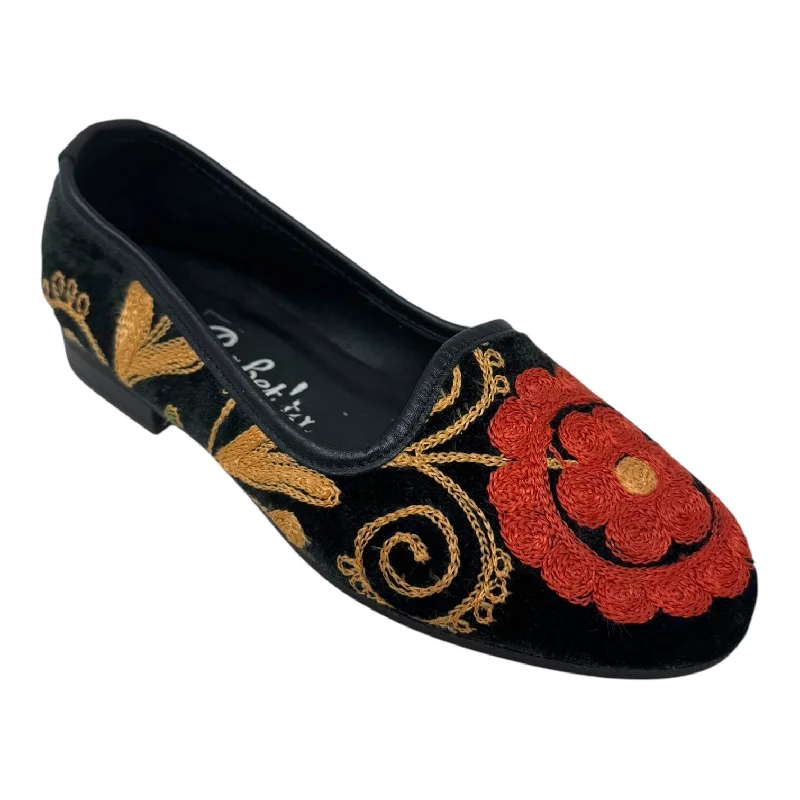 Flats for men with tender soles -Embroidered Velvet Shoes Flats By Babetta In Floral Print, Size: 6