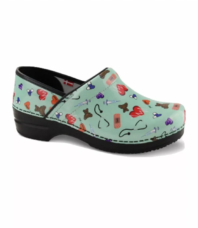 Women’s slippers with scallop trim -Women's Smart Step Professional Clog In Printed Patent Teal