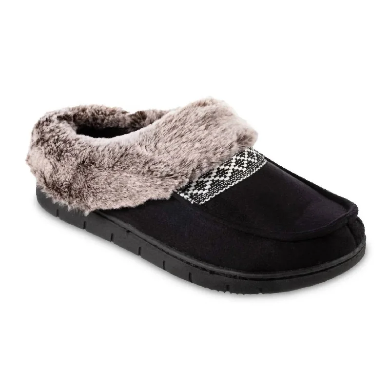 Slippers with eco nap hush -Women's Recycled Microsuede And Faux Fur Hoodback Slipper In Black