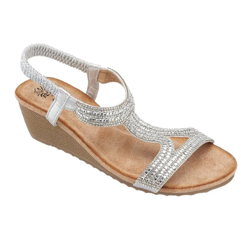 Sandals with rough conditions -GC Shoes Womens Coretta Slingback T-Strap Wedge Sandals