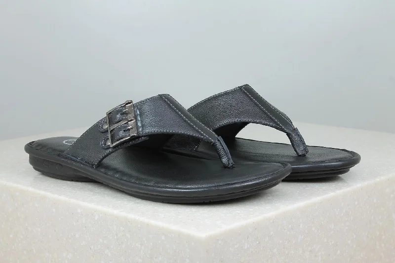 Slippers with thick nap beds -Thong Slippers-Black