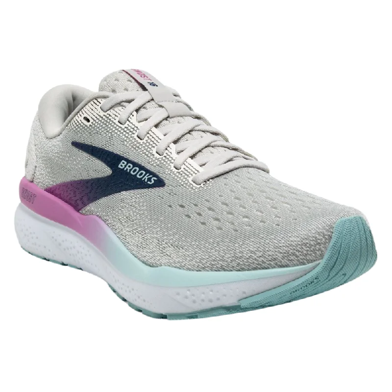 Running shoe with sticky tread grip -Brooks Ghost 16 White/Grey/Estate Blue Running Shoe (Women's)