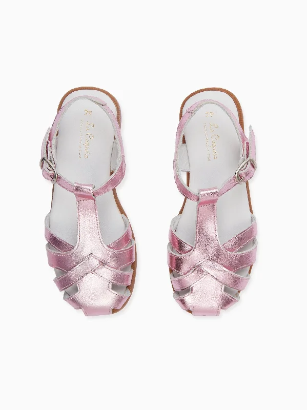 Sandals for daily wear -Metallic Pink Sofia Leather Girl Sandals