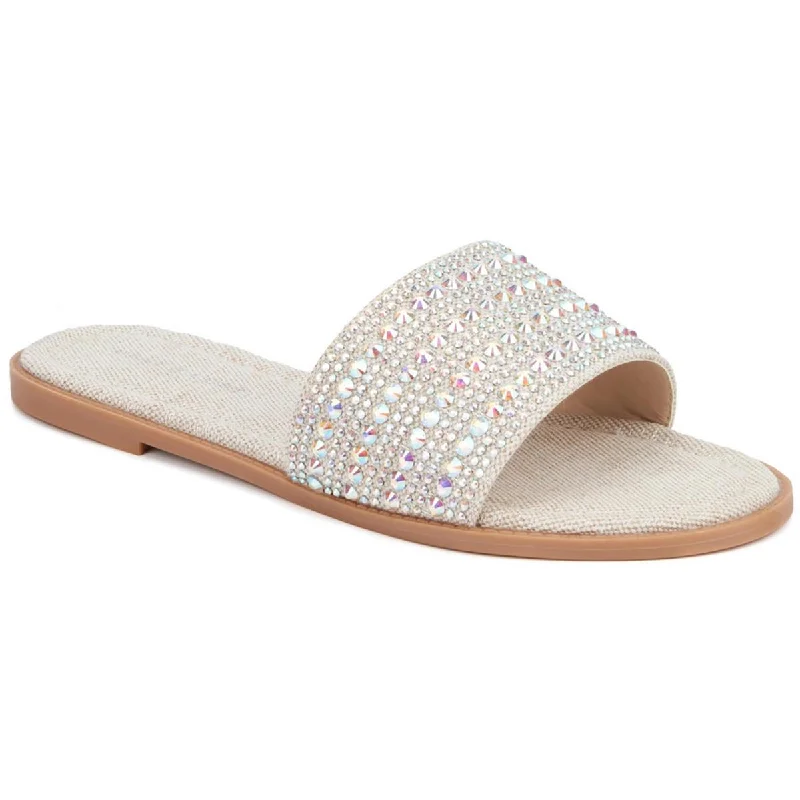 Sandals with tough terrains -Fashion to Figure Womens Darcy Rhinestone Studded Slide Sandals