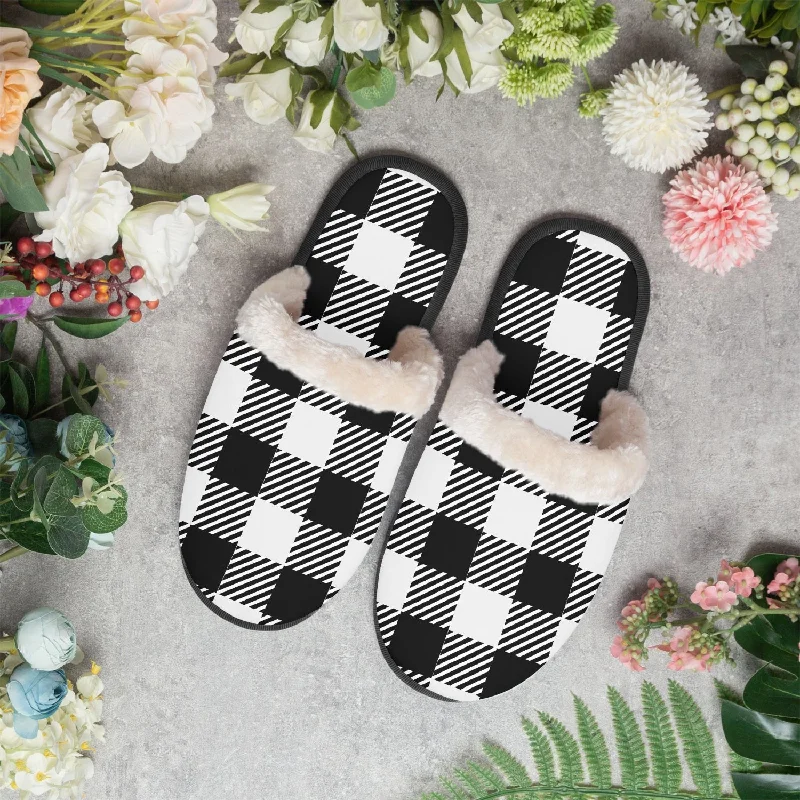 Slippers with cling nap beds -Black & White checkered | cozy slippers