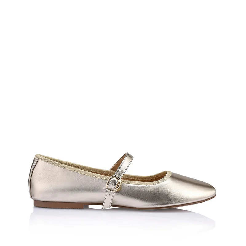 Flats for casual sunny lunches -Bambi Mary-Jane Flats - Champagne Smooth