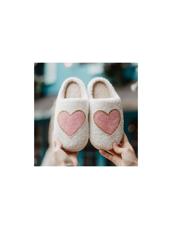 Slippers with open nap beds -Beaded Pink & Gold Heart Slippers