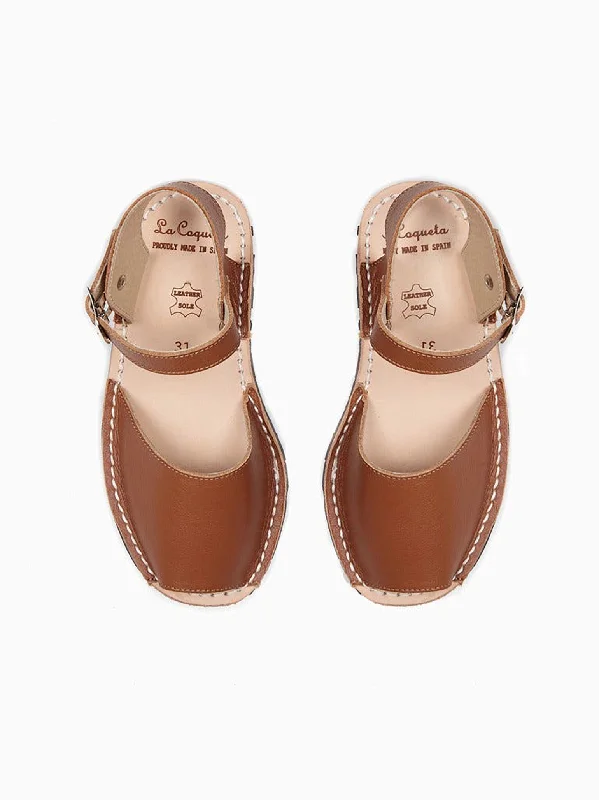 Sandals with durable padding -Tan Leather Avarca Leather Kids Sandals