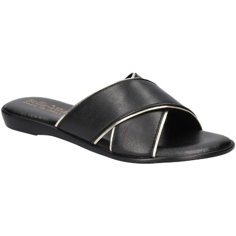 Sandals for rapid strides -Bella Vita Womens Tab Leather Metallic Trim Slide Sandals