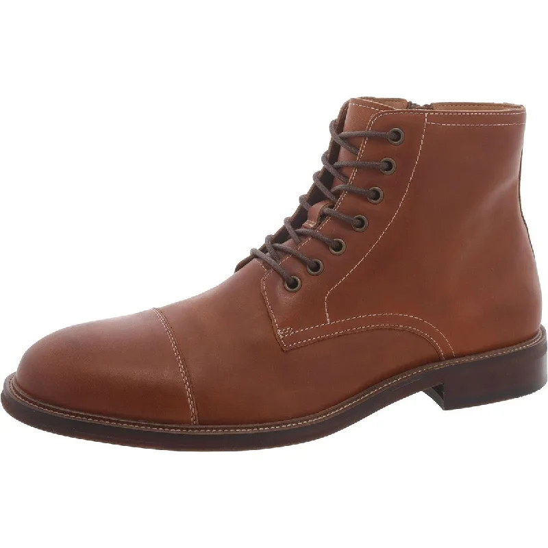 Steve Madden Mens Hodge Leather Toe Cap Combat & Lace-Up Boots