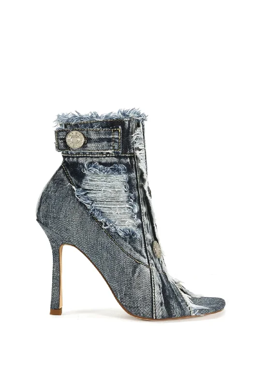 TANDY-DENIM STILETTO PEEP TOE BOOTIE