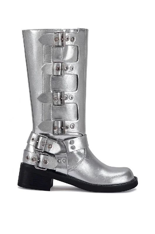 BUCKLEDUP-SILVER MOTO BOOT