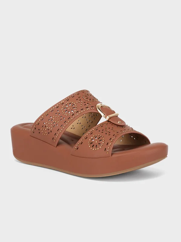 Toffee slippers for warm hues -Women "LOVEDAY"Casual Wedge Slippers