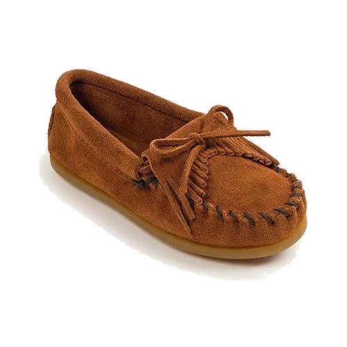 Slippers with shiny nap tops -Minnetonka Kid's Kilty Hardsole Slipper - Brown