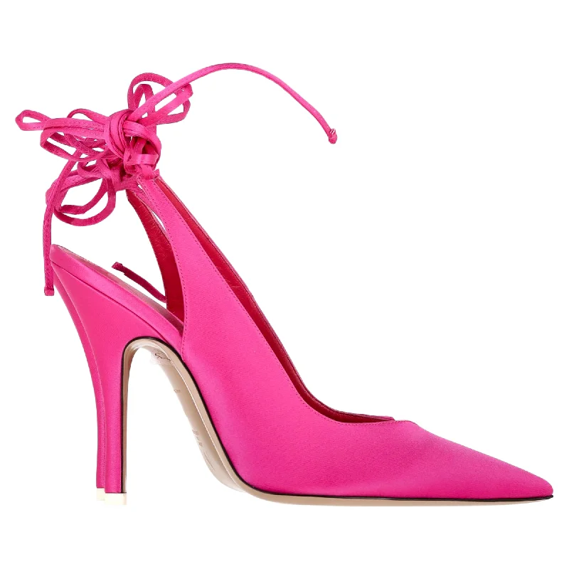 Slippers with bold nap hues -The Attico Venus Slingback Heels in Pink Satin