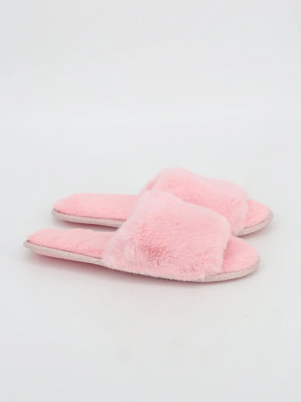 Slippers with evening nap hush -Women's Faux Fur Slippers,Pink