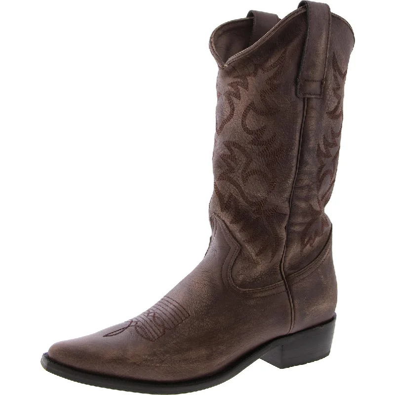 Steve Madden Mens Reyy Leather Embroidered Cowboy, Western Boots