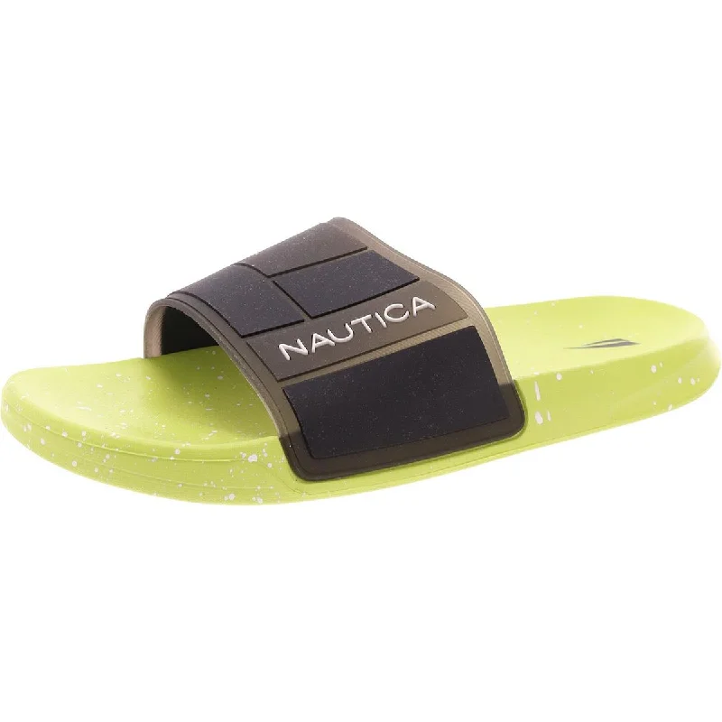 Sandals with flexible heels -Nautica Mens Logo Slip On Slide Sandals