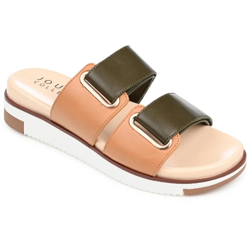 Sandals for early walks -Journee Collection Womens Ashanti Faux Leather Double Strap Slide Sandals