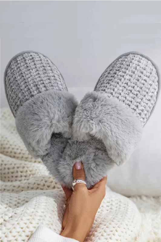 Slippers with sealed nap grip -Knitted Faux Fur Slipper