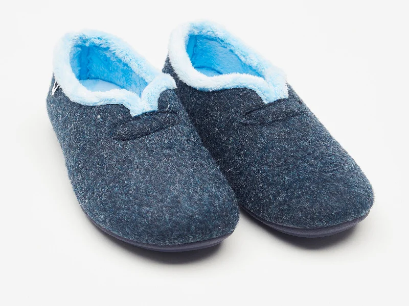 Slippers with mild nap pads -Women's navy blue felt and faux fur slippers