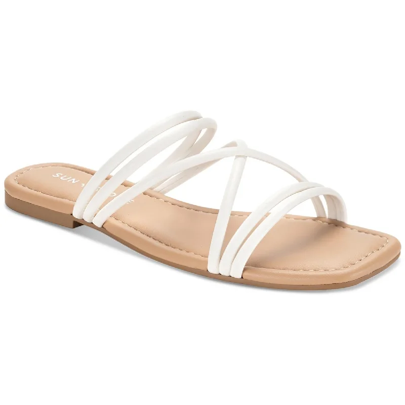 Sandals with warm trails -Sun + Stone Womens Quinley Slip On Square Toe Strappy Sandals