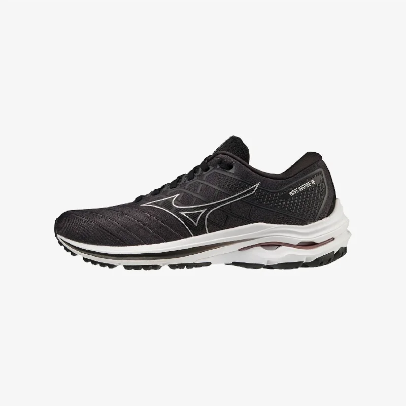 Running shoe with soft run backs -Women's Wave Inspire 18 Running Shoes - B/medium Width In Black/silver