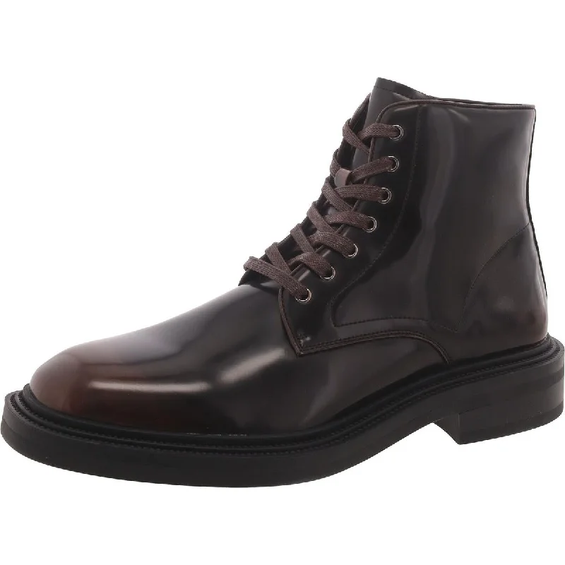 Steve Madden Mens Niles Faux Leather Ankle Combat & Lace-Up Boots