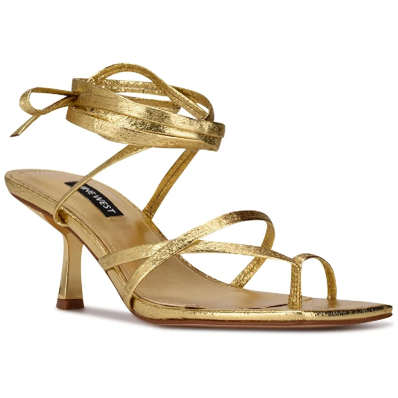 Sandals with stylish vibes -Nine West Womens Pina 3 Faux Leather Ankle Tie Slide Sandals