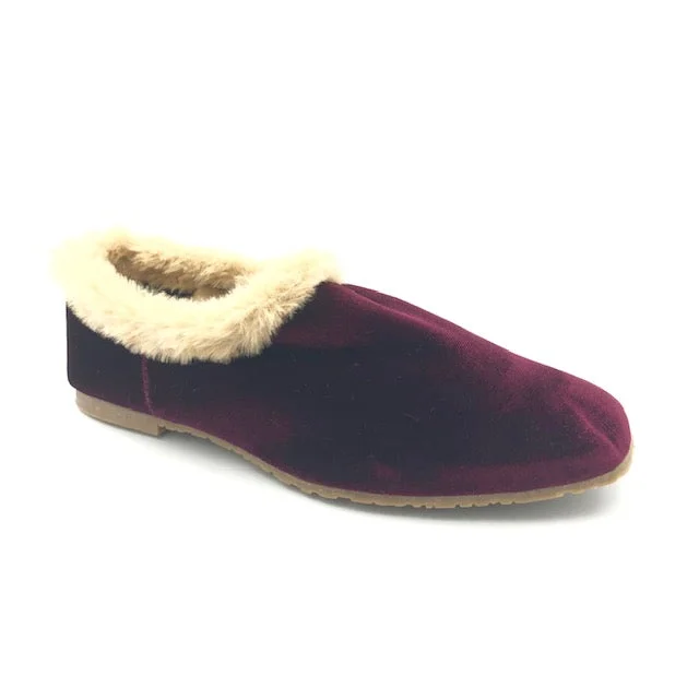 Slippers with tall nap cuffs -LMDI Burgundy Velvet Fur Slipper 1978