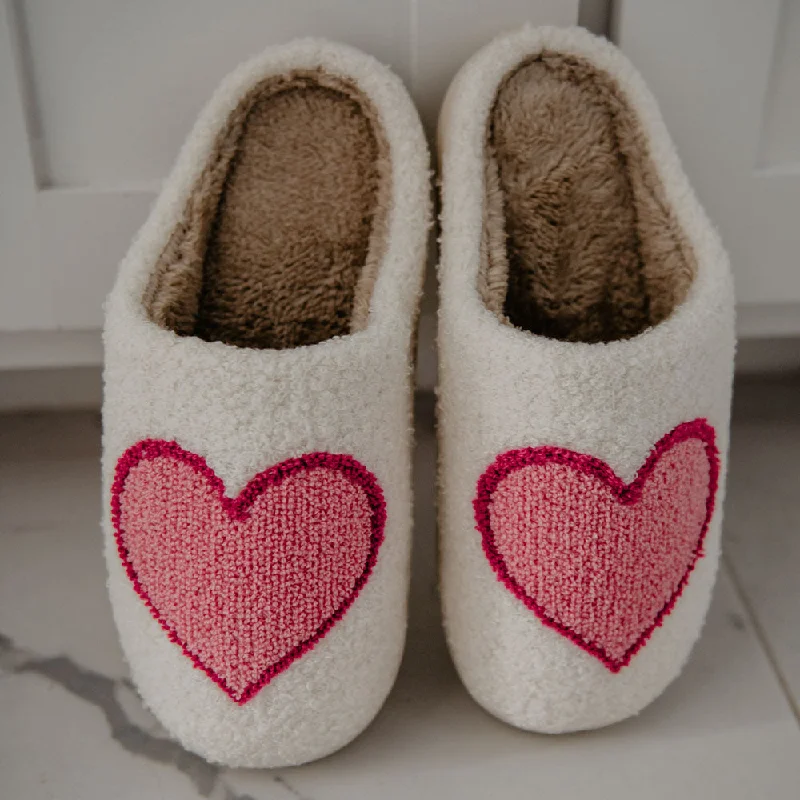 Slippers with deep nap treads -Pink & Red Heart Slippers