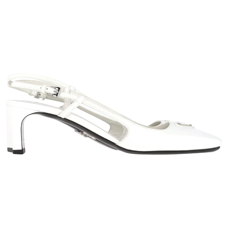 Slippers with mellow nap hush -Prada Square-Toe Logo Slingbacks in White Leather